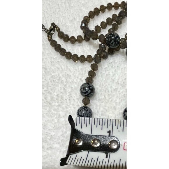 Women Silk Tassel Faceted Rhinestone & Snowflake Obsidian Necklace Boho Hippie - Picture 10 of 11